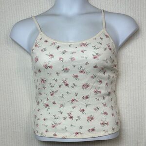 New Pink Rose Cream Blush Floral Juniors Tank Top Size L